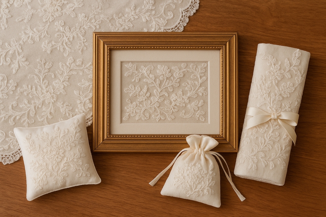 delicate wedding keepsakes on lace