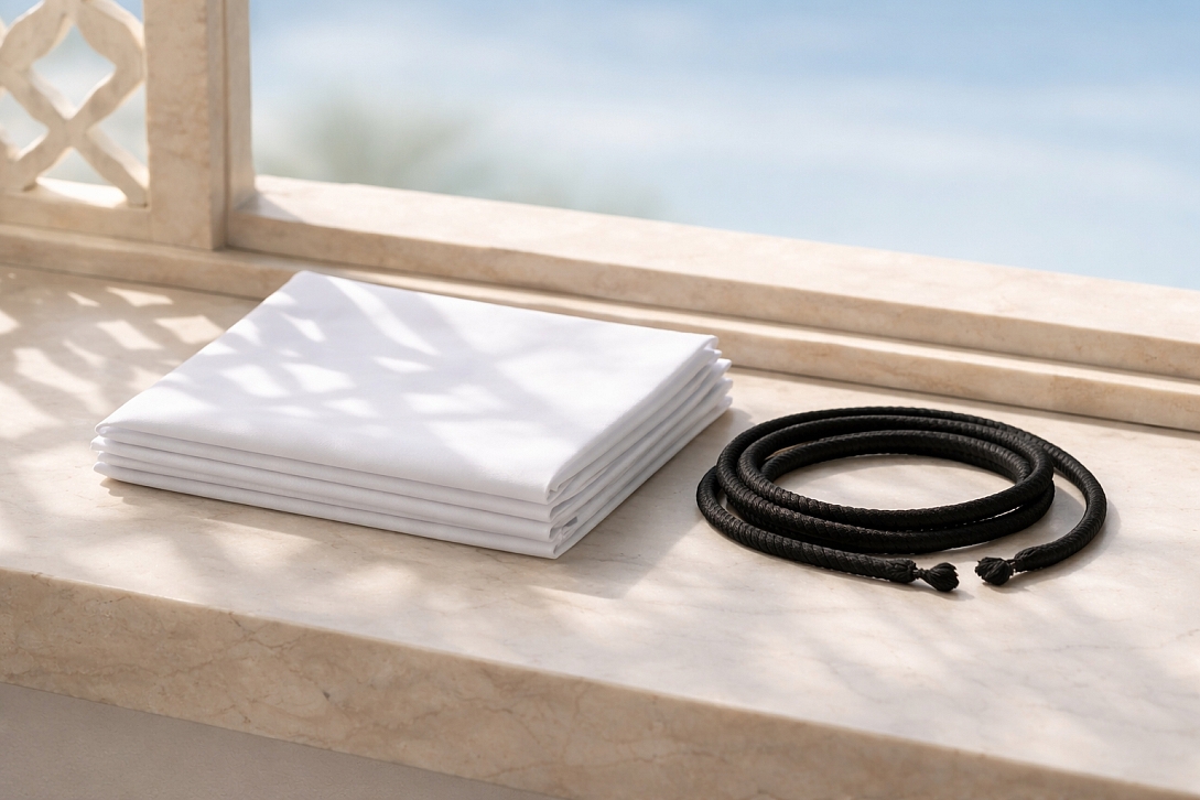 ghutra and agal on windowsill